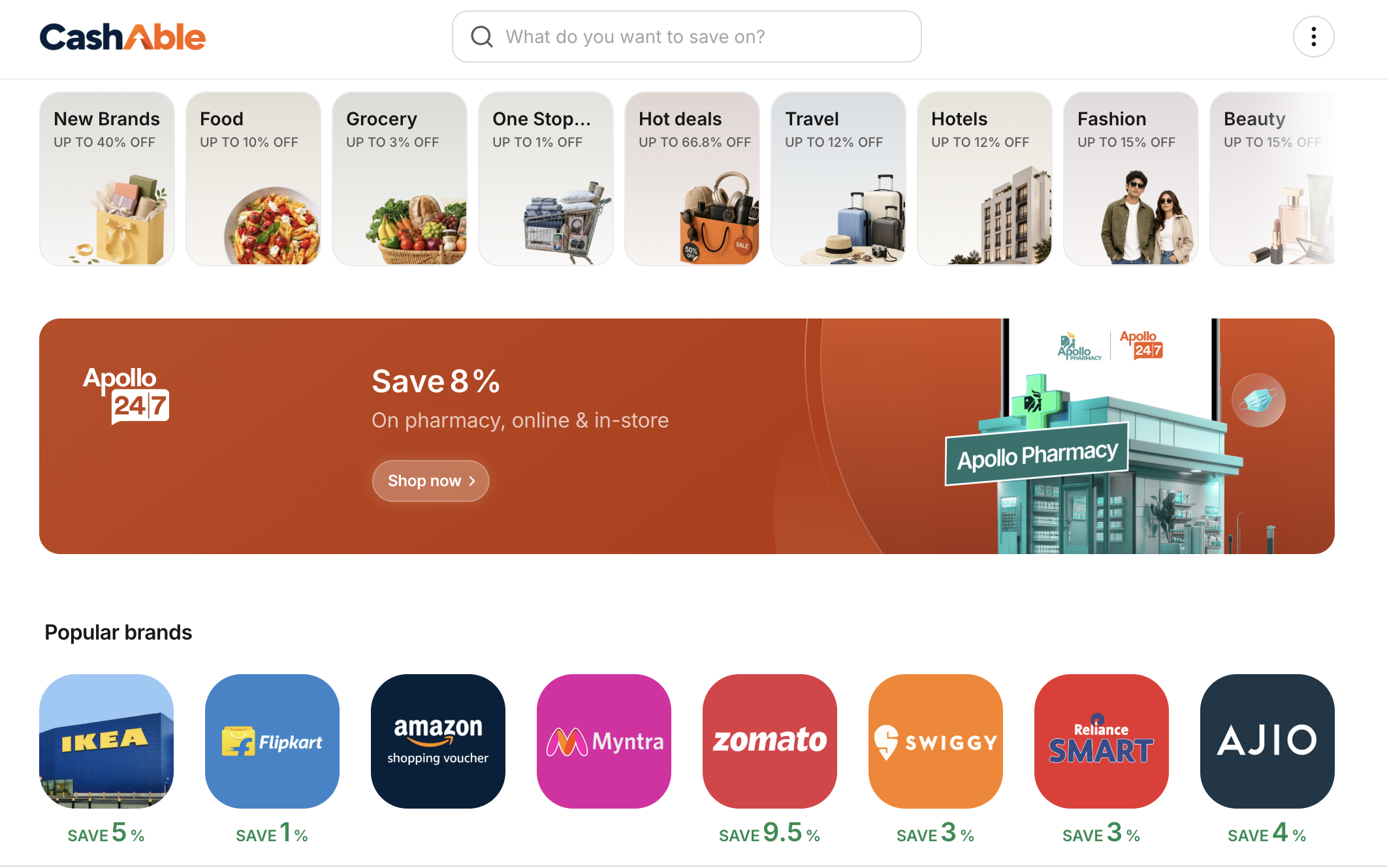 Cashable.in Cashback Platform Live Interface