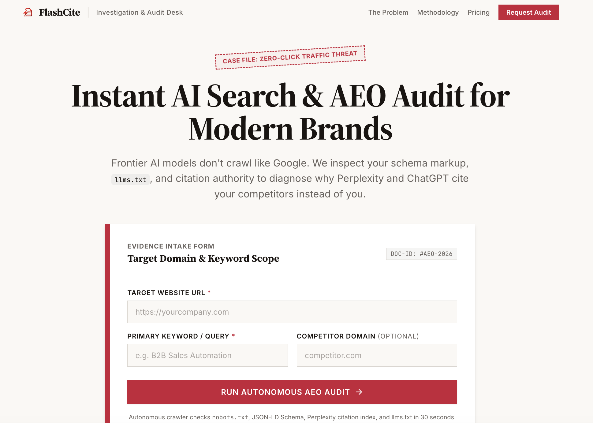 FlashCite AI Search Audit SaaS Live Screenshot