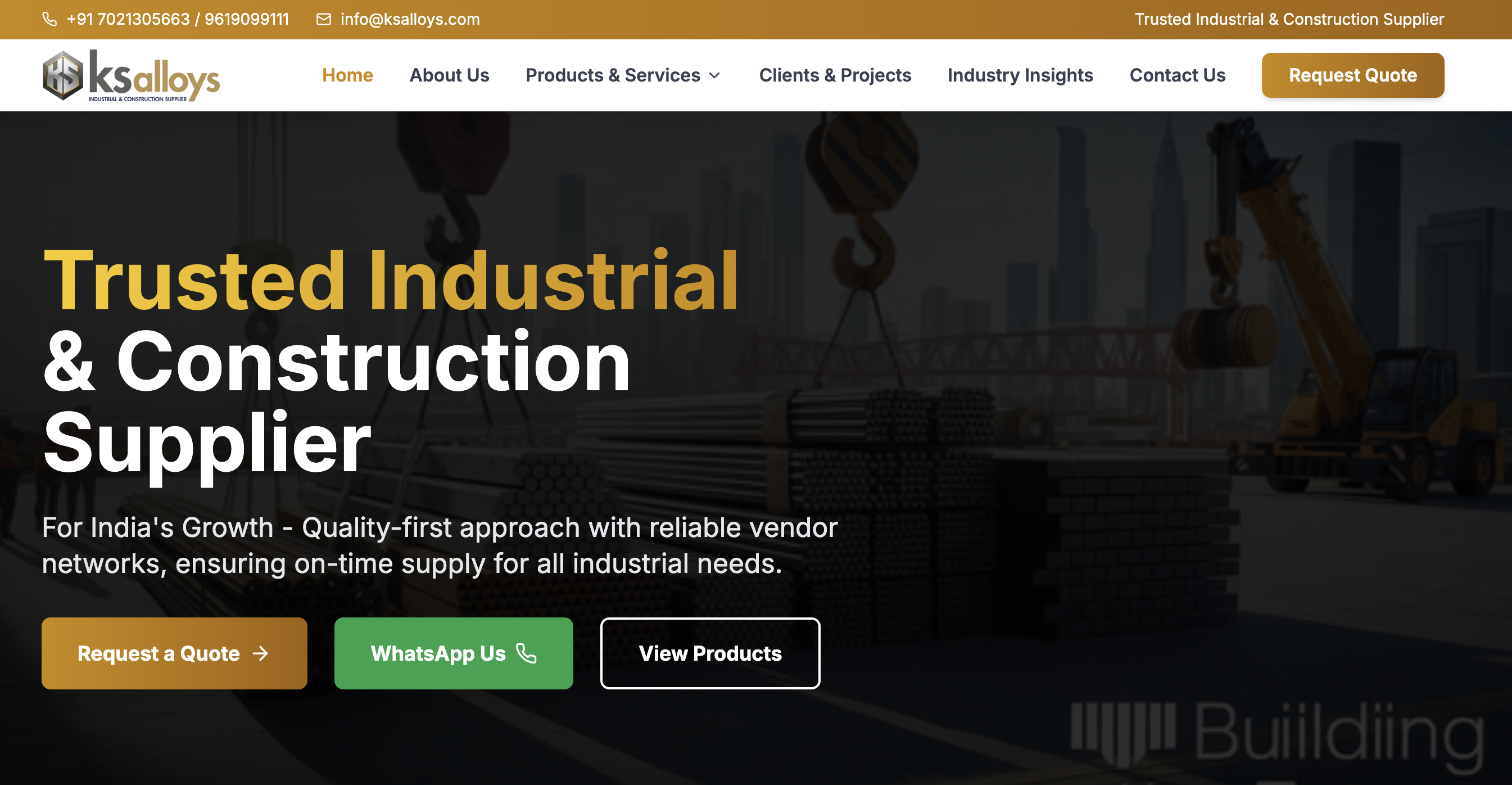 KS Alloys Industrial Supplier Live Screenshot